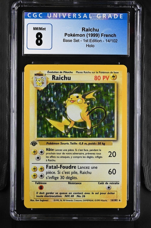 CGC NEAR MINT 8 | Raichu [1st Edition] #14 French Pokemon Base Set